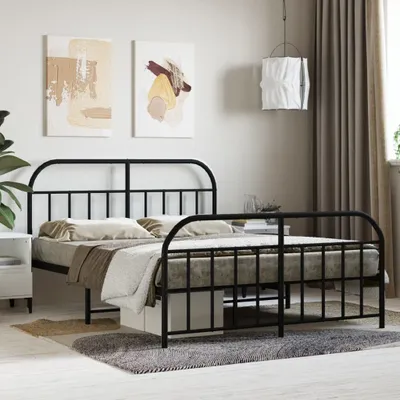 Produktbild von [Home] Bettgestell mit Kopf- und Fußteil Metall Schwarz 140x200 cm , Neue Mode 2024 im häuslichen Leben