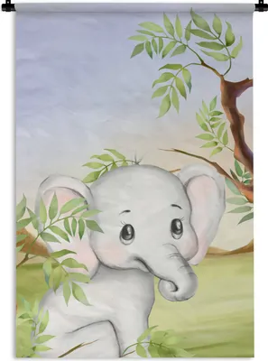Produktbild von MuchoWow® Wandteppich Wandbehang Dschungel - Elefant - Tiere 90x135 cm Tapisserie Dekoration Wandtuch - Baumwolle - Wandskulptur