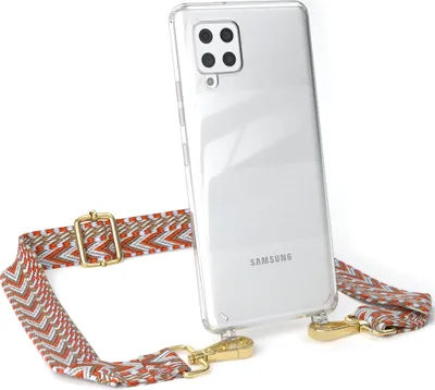 Produktbild von EAZY CASE Handykette - Verstellbarer Trageriemen kompatibel mit Samsung Galaxy A42 5G, Handykordel mit transparenter Silikon-Hülle, Band in Orange
