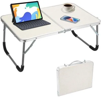 Produktbild von Faltbarer kleiner Tisch, weiß, faltbarer Esstisch, multifunktionaler Klapptisch für Bett, Licht, faltbares Bett, Couch, Boden, im Freien, Garten, Picknick, Camping (beige mit Muster)