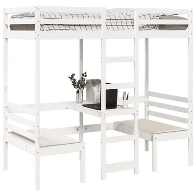 Zdjęcie produktu dla Maison Exclusive - Łóżko na antresoli, z biurkiem i krzesłami, białe, 80x200 cm