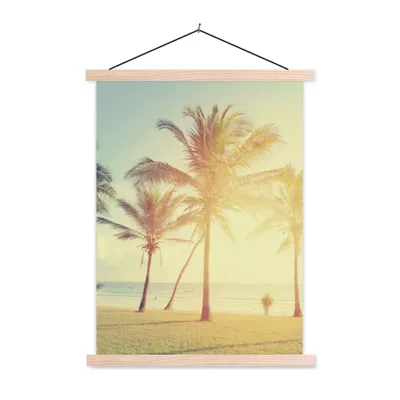 Produktbild von MuchoWow® Textilposter Meer - Palme - Sommer - Sonne - Strand 60x80 cm mit holzfarbenen Rahmen - Wandbild