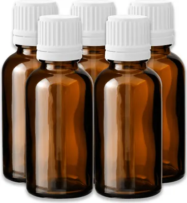 Produktbild von 5x Braune Glasflasche 30 ml mit weißem Pinsel leere Nagellackflasche