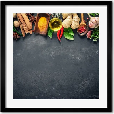 Produktbild von Bild - 50 cm x 50 cm - MDF - Rahmen, Wandkunst - Kräuter und Gewürze