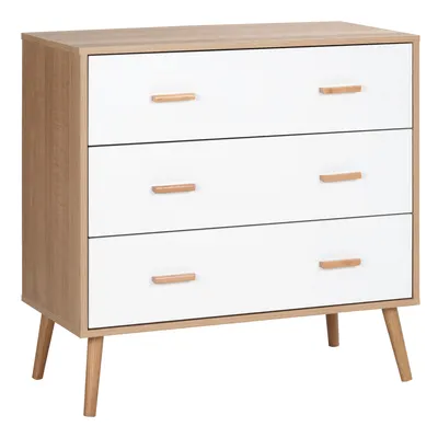 Produktbild von HOMCOM Kommode mit 3 Schubladen Sideboard Schubladenkommode Schrank Mehrzweckschrank Wohnzimmer Esszimmer Skandi-Design Weiß+Natur 80 x 39 x 80 cm