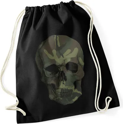 Produktbild von Turnbeutel Totenkopf Camouflage Camo Skull Tarnmuster Schädel Hipster Beutel schwarz-woodland