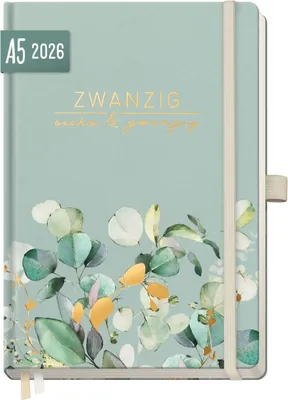 Produktbild von Wochen-Notiz-Timer Classic 2026 / A5 / Minty Leaves / Häfft-Verlag