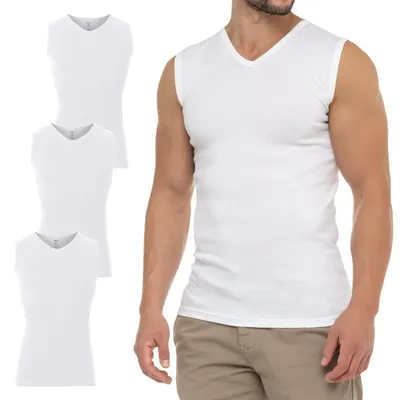 Produktbild von Celodoro Herren Business Muskelshirt V-Neck (3er Pack) Feinripp Top - Weiß M