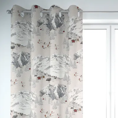 Produktbild von SCHÖNER LEBEN. Vorhang Skifahrer Winterlandschaft natur grau 245cm Aufhängung Ösen