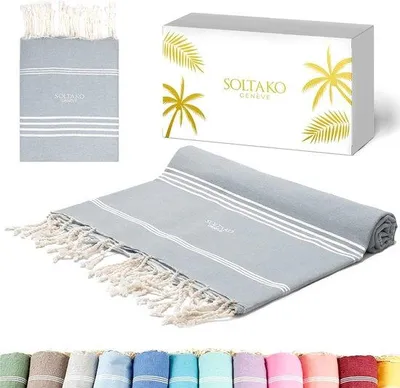 Produktbild von Famanu Strandhandtuch groß, 200 x 200 cm, 100% Baumwolle, ideal für Strand und Sauna