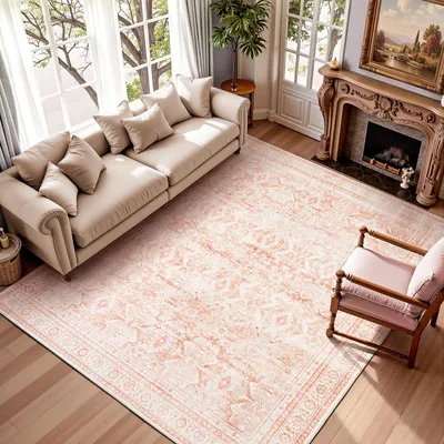 Vintage-Teppich Rosa 120x170 cm rutschfest maschinenwaschbar