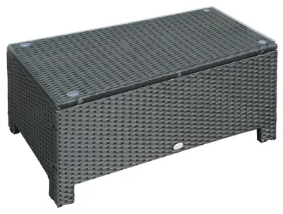 Image de Table d'appoint de jardin, table basse, table de jardin, table de balcon, polyrotin noir, 85 x 50 x 39 cm