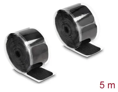 Productafbeelding van Delock klittenbandrol, zelfklevend, met plak- en vliesmateriaal, 45 x 50 mm - lengte 5 meter, zwart