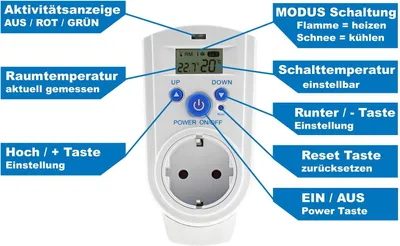 Produktbild von ChiliTec 21090 Steckdosen-Thermostat "ST-35 digi" max. 3500W, 5-30°C, EIN/AUS/AUTO, 230V
