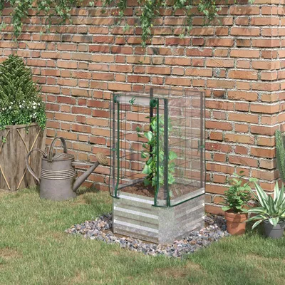 Produktbild von Hochbeet 3-in-1 mit Gewächshaus und Rankgitter, Pflanzkasten Stahl verzinkt, Silber-Grün | 53x53x90 cm | 76 L | wetterfest