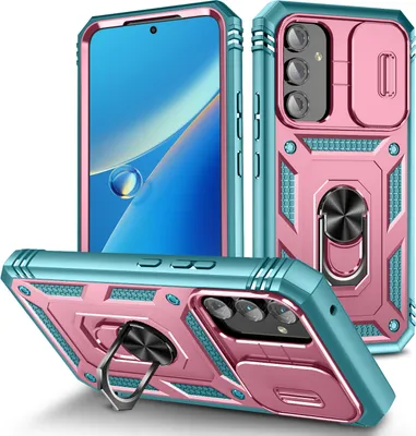 Produktbild von Galaxy A54 Hülle, Schiebe Kamera Schutz Stoßfest Schutzhülle mit Ringhalterung Ständer für Samsung Galaxy A54 Pink