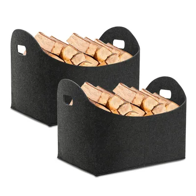 Produktbild von Jopassy Filztaschen Filzkorb 2 Stück für Kaminholz Einkaufstasche Filzkorb Holzkorb aus Filz faltbar groß - Dunkelgrau 44 x 31 x 34cm