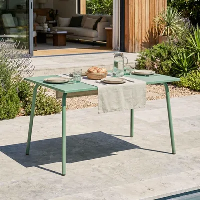 Image de Table de jardin en acier 120 x 70 cm vert sauge - Oviala Palavas