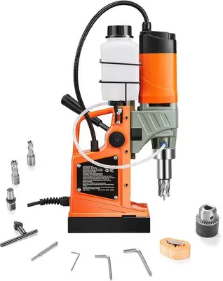 Productafbeelding van Elektrische magneetboormachine, boordiameter 4,06 cm, 1450 W motor, draagbare magneetboormachine met een draagvermogen van 1274,56 kgf. Inclusief 2 kernboren, met variabele snelheid.