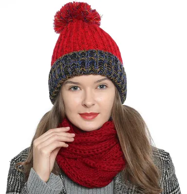 Produktbild von Damen Winter Schlauchschal warm und weich Strickmuster dunkelrot
