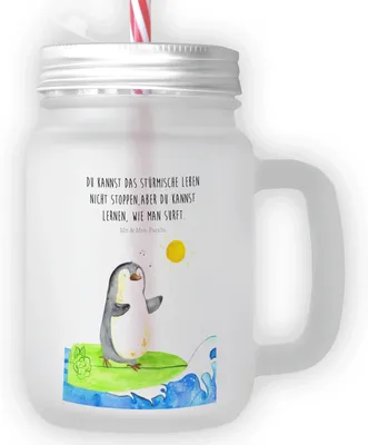 Produktbild von Mr. & Mrs. Panda Cocktailglas Pinguin Surfer - Transparent - Geschenk, Eiskaffee Glas, Optimistisch, Trinkglas, mit deckel, Becher, Hawaii, Portugal, Urlaub, Motiviert