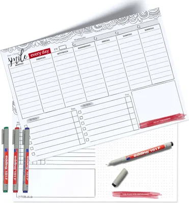 Produktbild von Abwischbarer Wochenplaner mit Habit Tracker und To-Do-Liste, inklusive 4 wasserlöslicher Markenstifte - DIN A4 Größe, Platz für Kritzeleien und bis zu 4 Wochenziele zum Abhaken - Perfekt für Zuhause oder das Büro