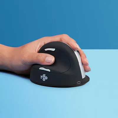 Produktbild von R-Go Maus HE ergonomisch links  Bluetooth groß    schw./silb