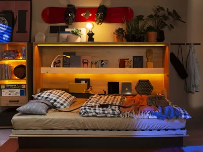 Produktbild von MIRJAN24 Schrankbett Concept Junior Horizontal CJ-03, Wandklappbett inkl. Lattenrost, Schrank mit Klappbett (Farbe: Silk Flou, Größe: 120x200 cm, mit LED Beleuchtung)