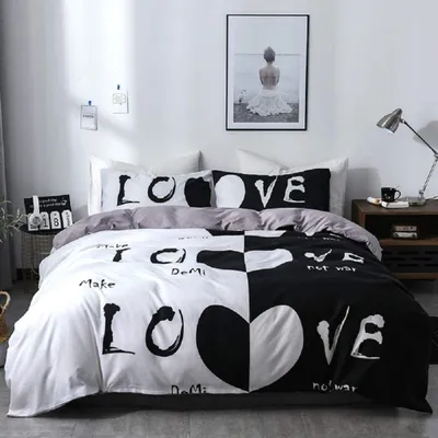 Produktbild von Povlečení 200 x 200 cm Couples Love 3dílná černobílá sada povlečení na přikrývku na zip Love a povlak na polštář 80 x 80 cm (Love, 200 x 200)
