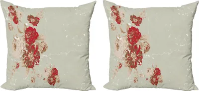 Immagine prodotto di ABAKUHAUS Set di copricuscini antichi (2 pezzi), stampa di rose in stile vintage su disegno floreale antico, 40 x 40 cm, beige crema rosso
