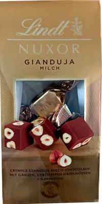 Produktbild von Lindt Nuxor Gianduja Milchschokolade mit ganzen Haselnüssen 103g