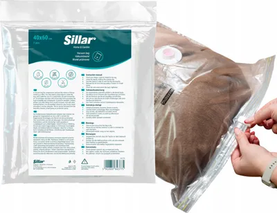 Obrázok produktu pre Sillar Hrubé vákuové vrece na odevy 40x60 cm kocka | Vákuové vrece na odevy s hermetickým ventilom - priehľadné 1 kus