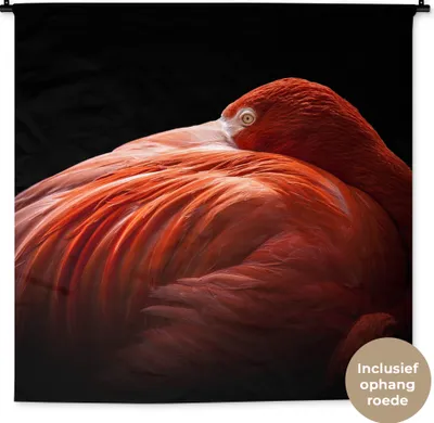 Produktbild von MuchoWow® Wandteppich Wandbehang Flamingo - Federn - Rosa 150x150 cm Tapisserie Dekoration Wandtuch - Wohnaccessoires - Modernes