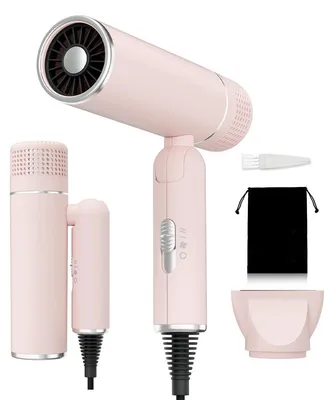 Produktbild von Klappbarer Haartrockner - Ionen Föhn 1600 W - Schnell trocknend - Dualspannung 100–240 V - Heiß- und Kaltluft - Wandmontage - Rosa