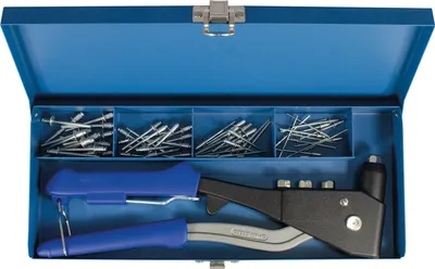 Produktbild von Projahn Profi Blindnietzangen-Set, 61-tlg. 1x Blindnietzange 395060 15x Blindniete Aluminium 2,4 x 6,0 mm 15x Blindniete Aluminium 3,2 x 6,5 mm 15x Bl