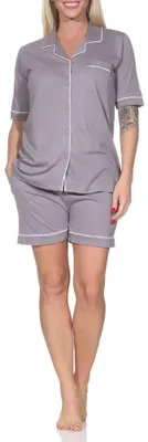 Produktbild von Normann Damen kurzarm Shorty Pyjama in klassischen Style aus Jersey – auch in Übergröße ; sand , 60
