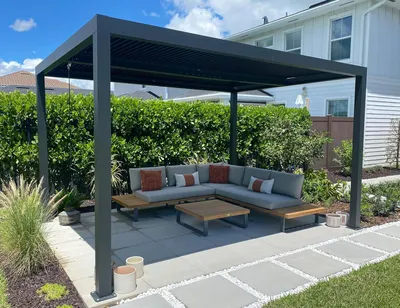 Produktbild von PURPLE LEAF Pergola 3x4,25m Wasserdicht Winterfest, Aluminium Pavillon mit Verstellbarem Lamellendach, Grau