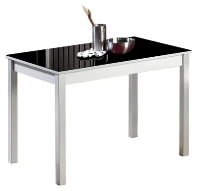 Esstisch 90x50 cm, schwarz, Glasplatte, Metallgestell