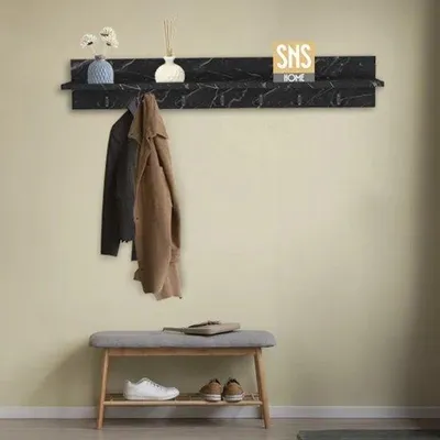 Produktbild von Wandgarderobe mit Ablage 14 Haken 106 x 11 x 18 cm Schwarz Marmoroptik