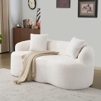 Immagine prodotto di Divano a due posti per il soggiorno, con braccioli arrotondati e cuscini, design classico e curvo, non richiede montaggio, colore bianco