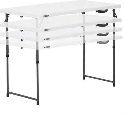 Obrázok produktu pre Famanu, výškovo nastaviteľný sklopný stolík – biela farba, rozmer 121,9 x 61 x 61–91,4 cm