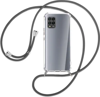 Produktbild von Handykette Backcover-Schutzhülle mit Band (Metall silberfarben) für Xiaomi Mi 10 Lite 5G (Zoom) - dunkelgrau