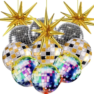 Produktbild von Disco Ballons 12 Stück, Multicolor, 55 cm, 4D Folienballons, für Party, Geburtstag