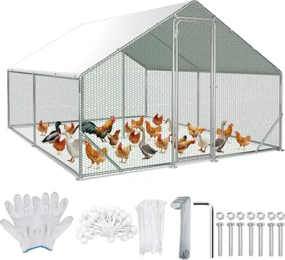 Zdjęcie produktu dla Kurnik zewnętrzny wykonany ze stalowej blachy ocynkowanej, z drzwiczkami i daszkiem słonecznym, o wymiarach 3 x 4 x 2 metry, przeznaczony dla kur i królików