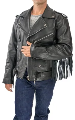 Produktbild von Fransenjacke Herren Lederjacke – Schwarz / 3XL