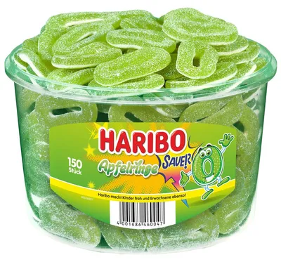 Obrázek produktu pro Haribo kyselé jablko kroužky ovocné žvýkačky s pěnovým cukrem 150 ks 1200g