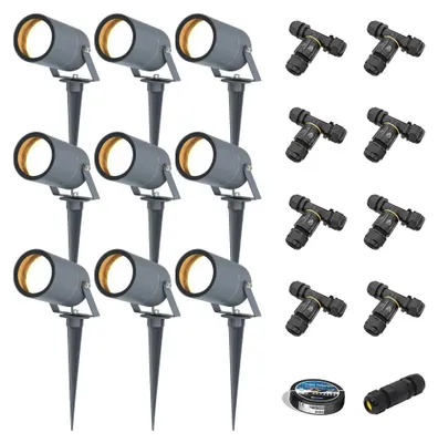 Image de HOFTRONIC - Lot de 9 spots LED à piquer GU10 4W 345lm 2700K IP65 Anthracite