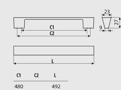 Produktbild von UU25-Griff, gebürstetes Nickel, 480 mm