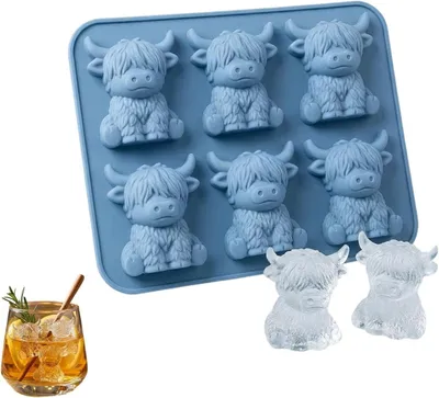 Eiswürfelform Highland Cow, 6 Fächer, Silikon, BPA-frei, blau