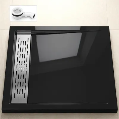 Produktbild von Mai & Mai Duschwanne 90x90x5cm Duschtasse Schwarz Acryl-Wanne flach Rechteckig inkl. Ablaufgarnitur 02 Xetro04